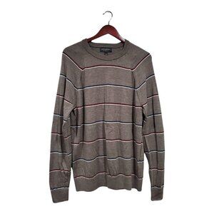Banana Republic Mens Brown 100% Merino Wool Sweater Crew Neck Striped Sz L
